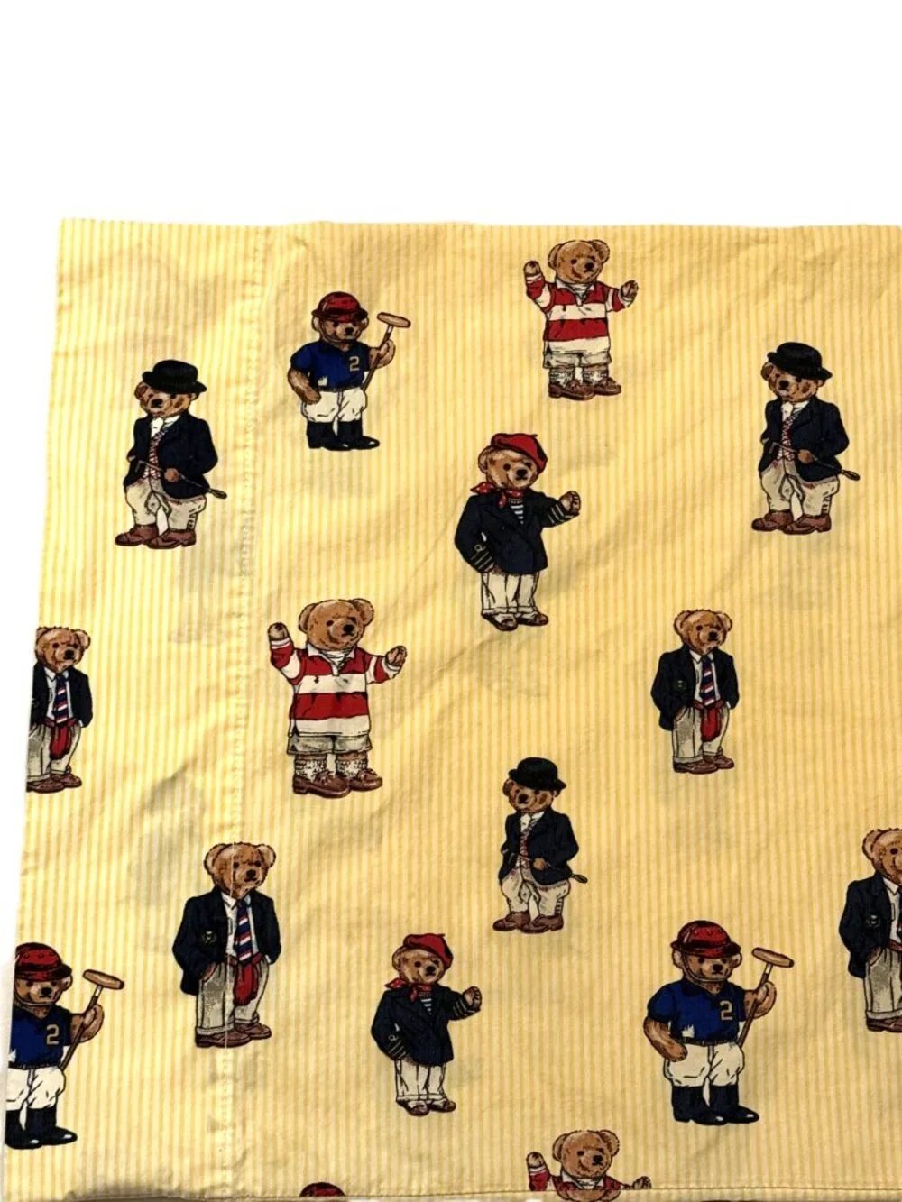 Ralph Lauren Yellow Stripe Lauren Bear Standard Single Pillowcase Vintage Preppy